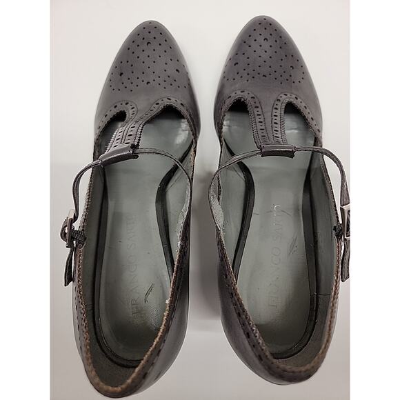 FRANCO‎ SARTO Womens MaryJane Sz 9 Gray Leather Retro T-Strap Block Heel Shoes - Picture 8 of 16